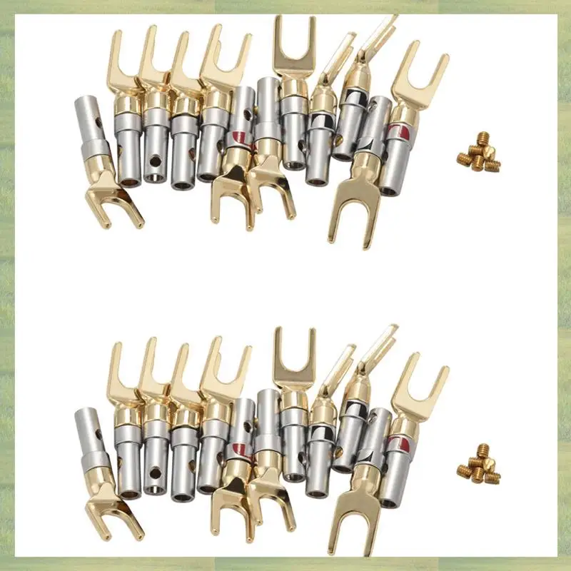 N15R-Y التوصيل 45 درجة محطة المجرف موصل لأسلاك مكبر الصوت DIY / سلك توصيل مكبر الصوت DIY - حزمة من 24 (12 أسود + 12 أحمر)