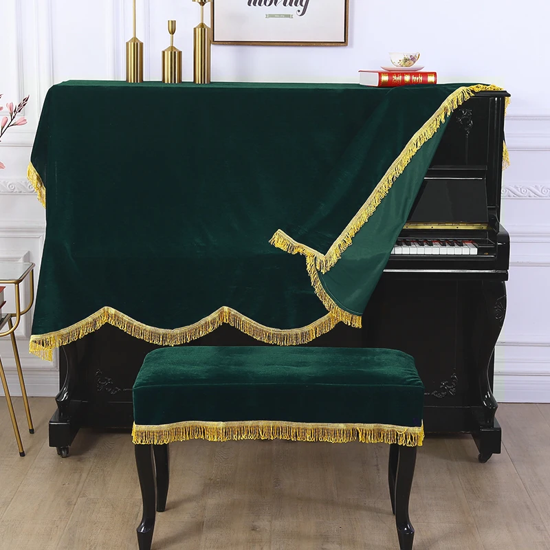 

Red Green Classical Velvet Piano Cover with Tassel Christmas Home Decoration Half Dust Cover Cloth Piano Protective Cover