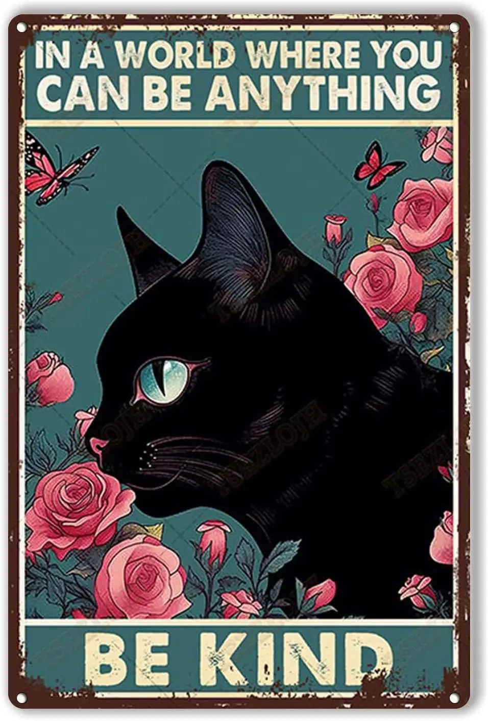 Retro Style Metal Tin Sign Black Cat In A World Where You Can Be Anything Be Kind Metal Tin Sign Bar Pub Man Cave Wall Decor