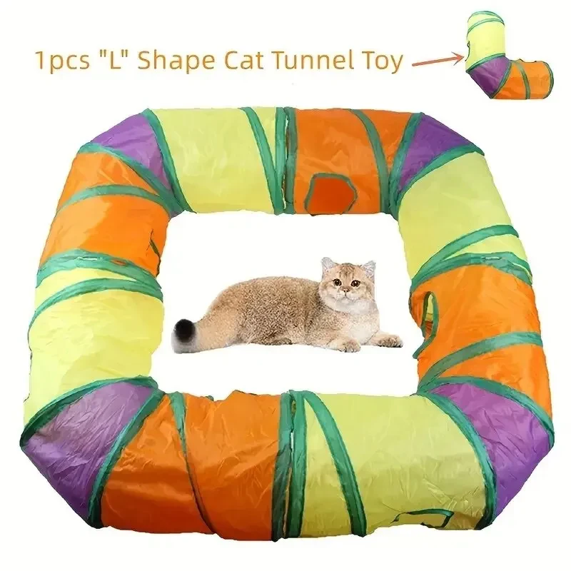 1 Pc Folding Cat Passage Toy Cat Drill Mouth Rainbow Cat Tunnel Color Cat Climb Three-way Roller Dragon Passage Toy