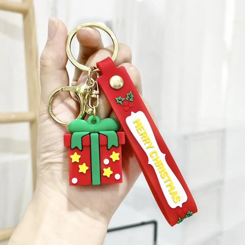 Christmas Cute Cartoon Pendant PVC Keychain Santa Claus Candy Reindeer Hat Tree Gift Keyring Car Chains  for Men and Women