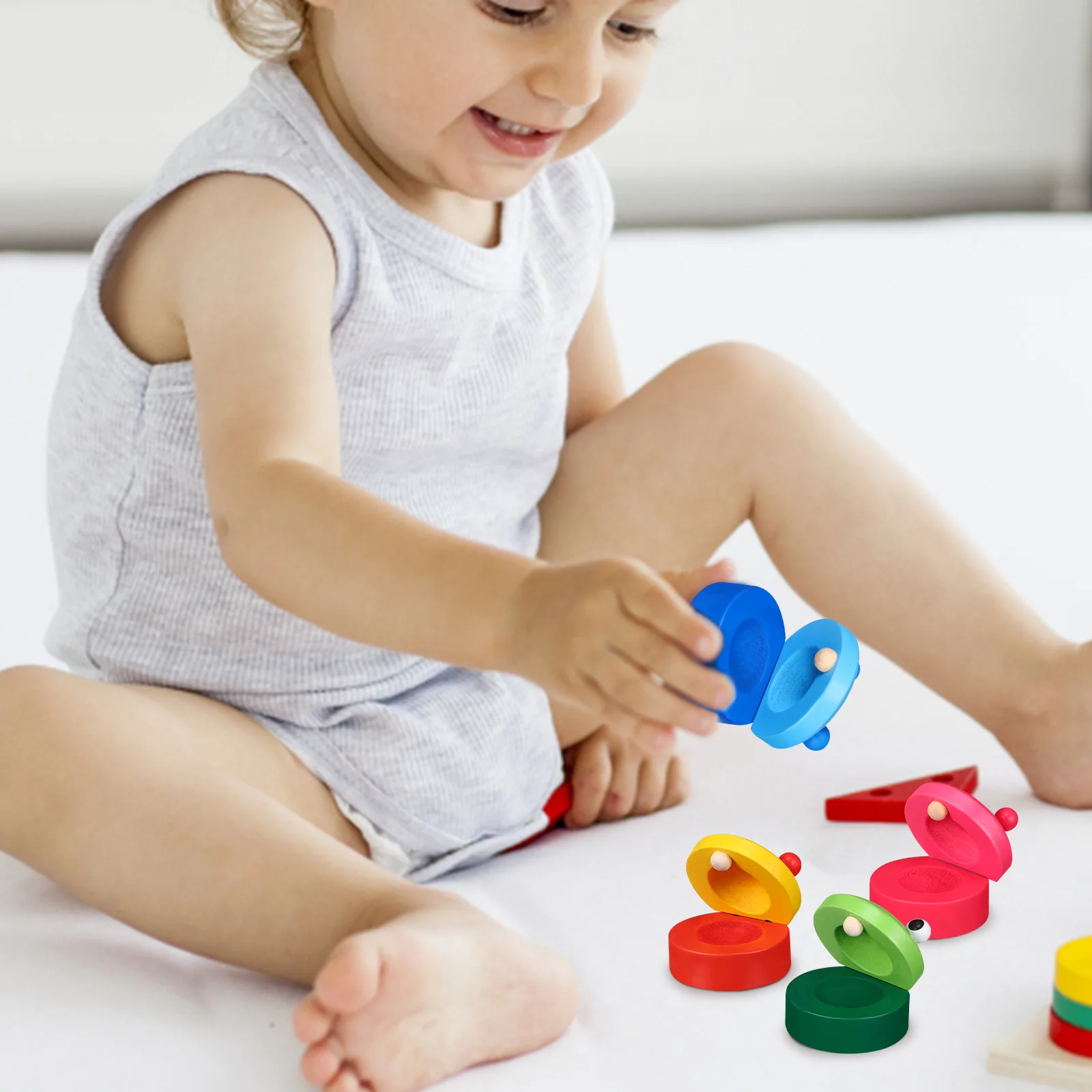 10 個カスタネット 6 天然木 4 カラフルな漫画カスタネット楽器子供楽器知育玩具