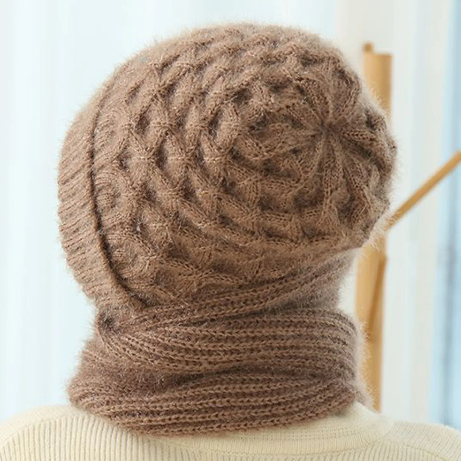 One Piece Hat Scarf Windproof Winter Knitting Thick Warm Ear Guard Hat for Autumn And Winter Ear