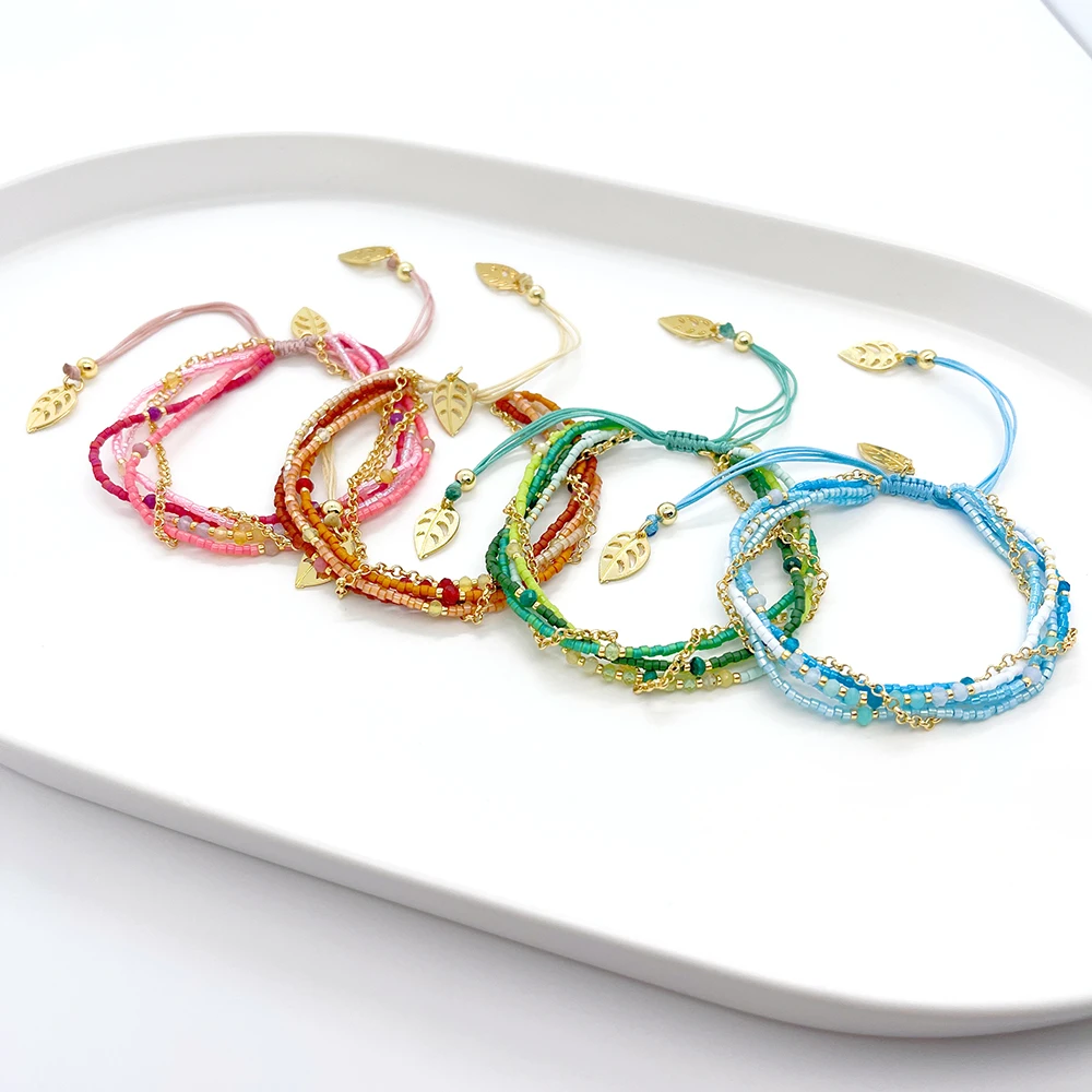 

KKBEAD Multilayer Bracelet for Women Miyuki Seed Beads Pulseras Handmade Stackable Jewelry Leaf Charm Bracelets Gift