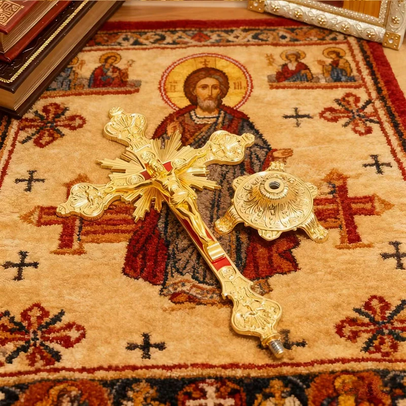 

New2026 Church Religious Metal Crafts Gold Plated Catholic Jesus Cross Crucifix Image Oranment Home Standing Cross Religion Gift