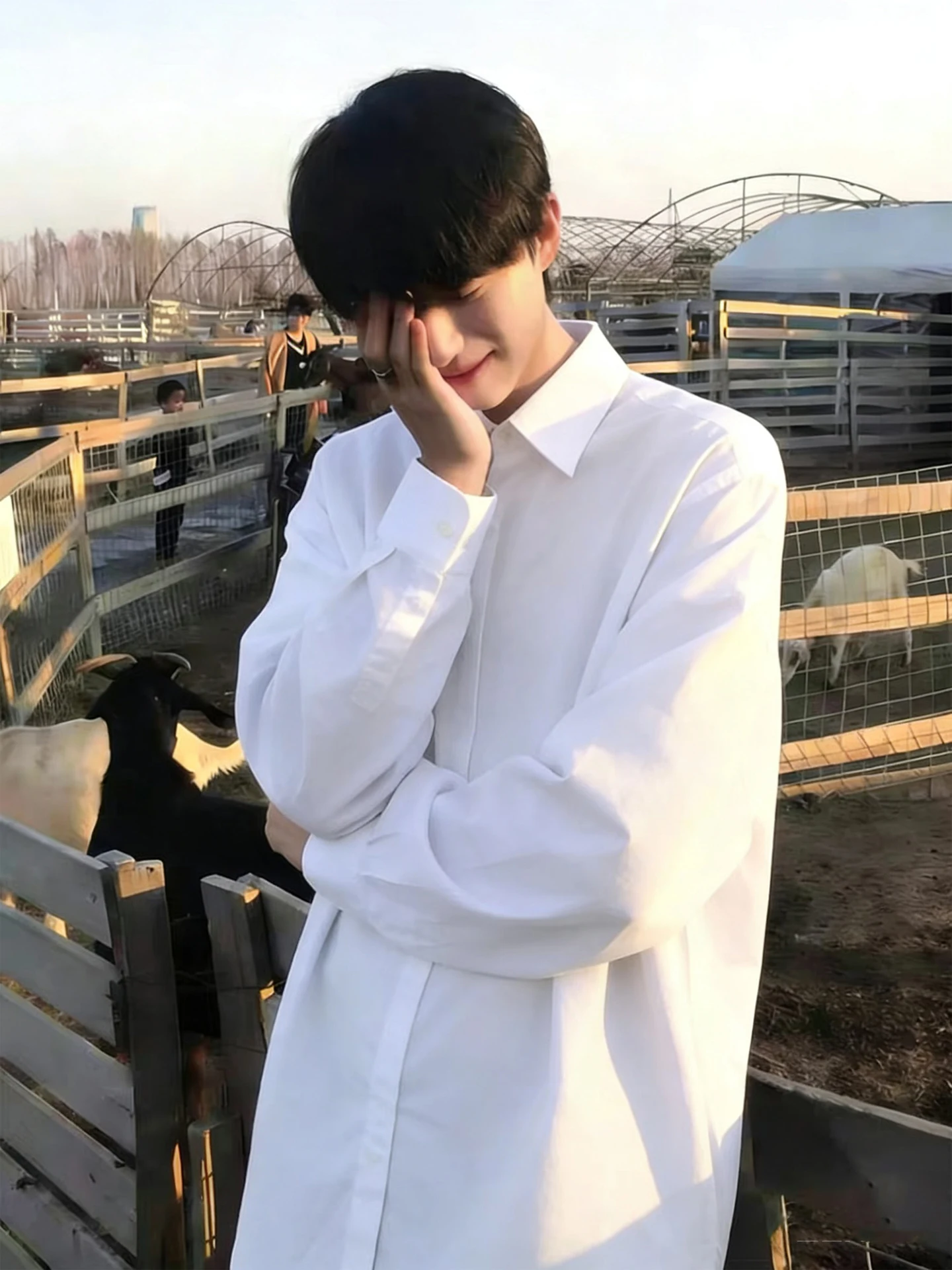 Korean Style Long Sleeve Men's Shirt White Collar Layering Inner Wear Spring Autumn High End Feeling Suit Jacket Uniform Coat