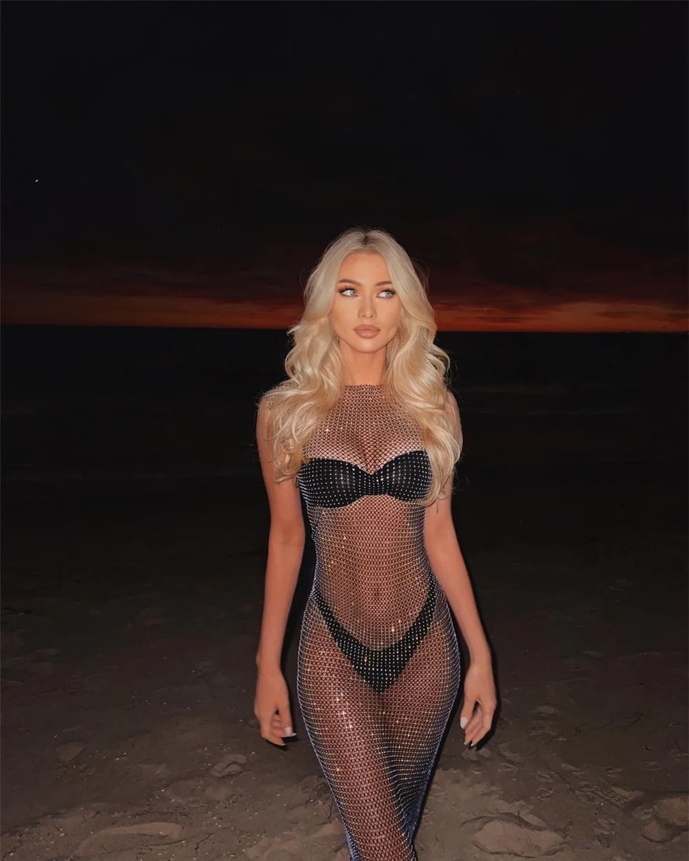 

New Off The Shoulder Mesh Full Diamonds Dress Elegant Sexy Slim Hollow See Through Long Dress Dance Party Club Evening Dresses