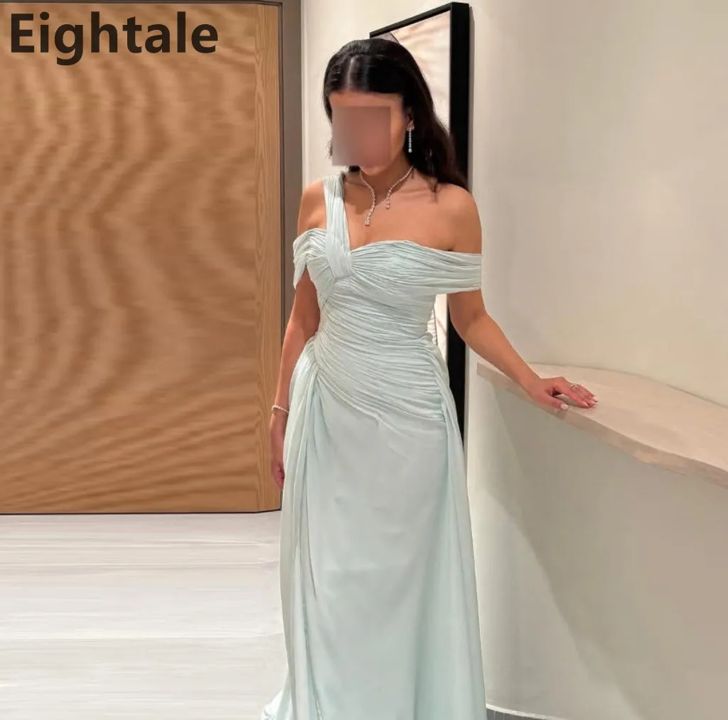 

Eightale 2025 Mint Green A Line Chiffon Maxi Evening Dress Off Shoulder Saudi Arabic Prom Dress Dubai Party Gown Customized