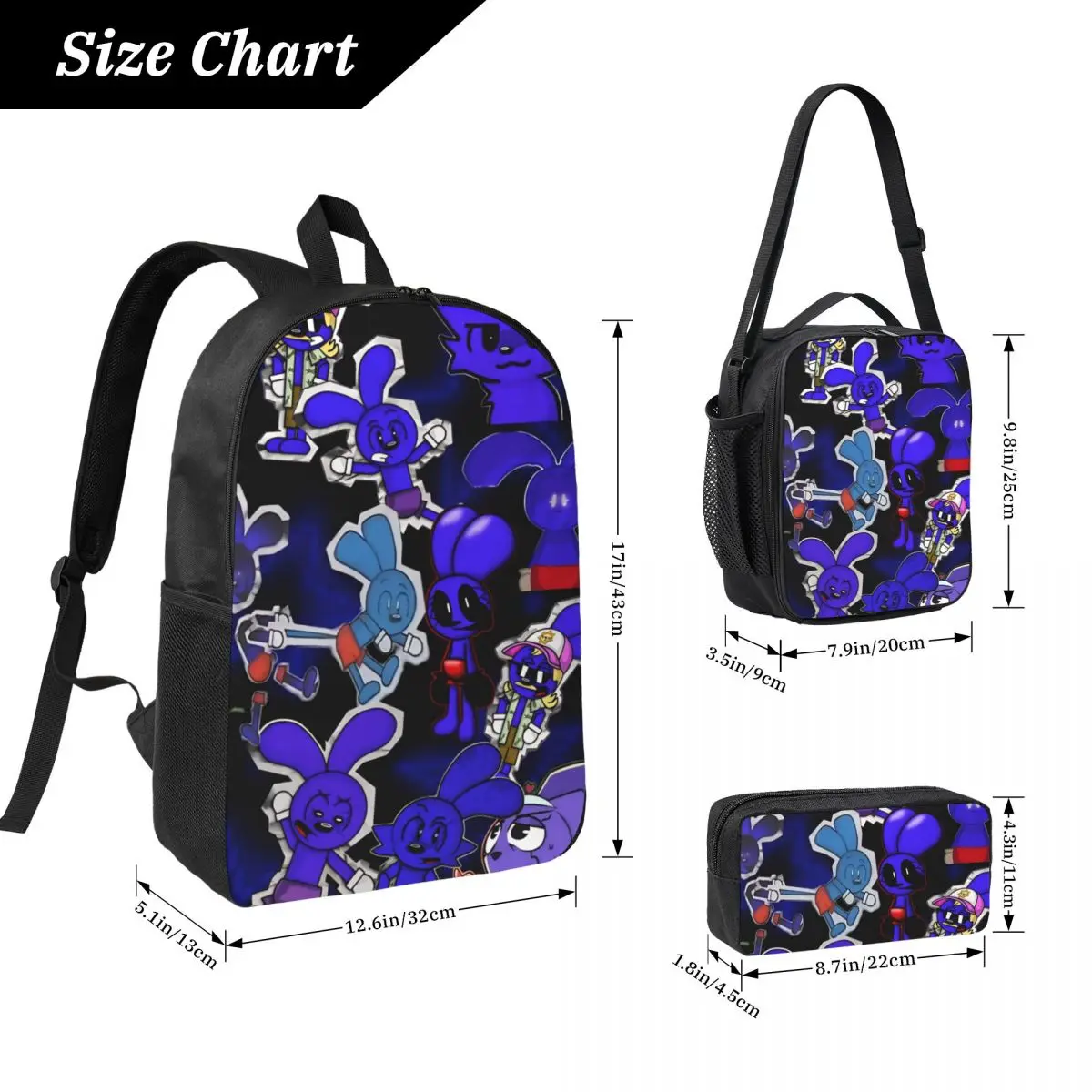 3Pcs Toon Turf School bags Set for  Pen Bags Backpack Sets with Lunch Box For School Students Knapsack