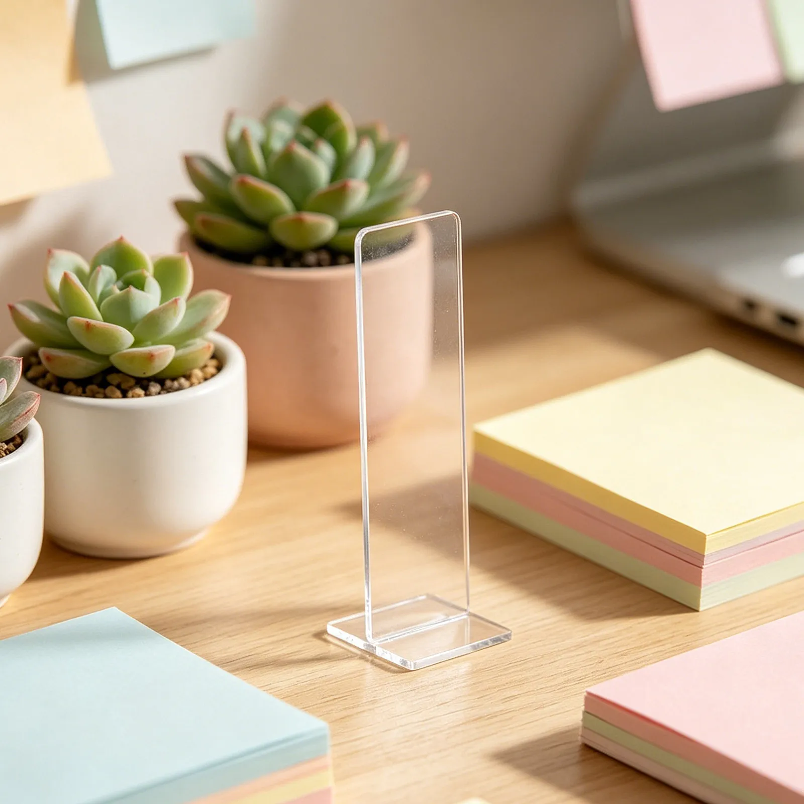 2Pcs Acrylic Office Memo Holder Desktop Note Stand Clear Black for Work to-Do List Reminder Card Display Monitor Memo Board