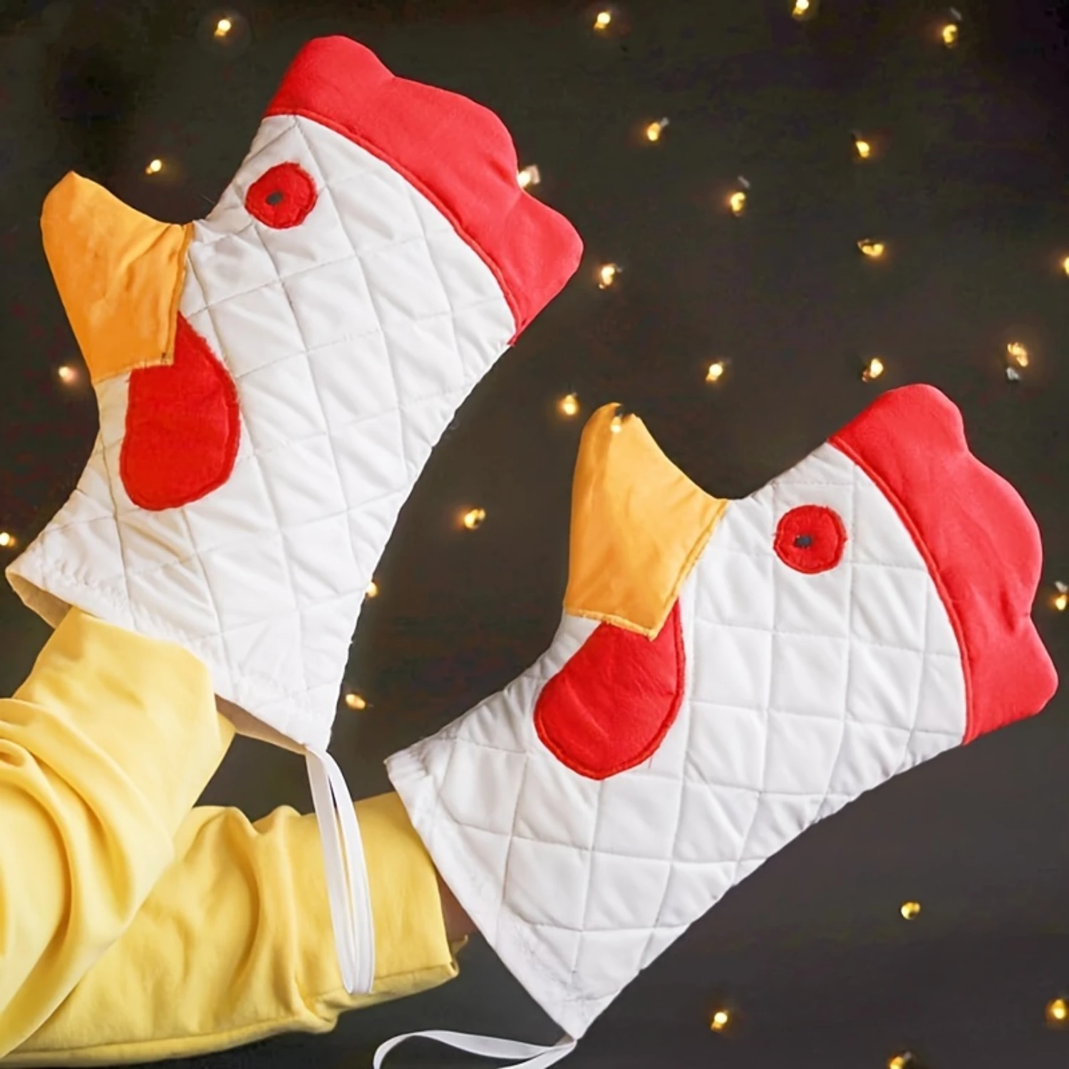 Rooster Trim Oven Mitts, Washable Cute Oven Mitts, Oven Mitts/Glove, Printed Rooster Heat Resistant Oven Gloves, Hot Mitts For K