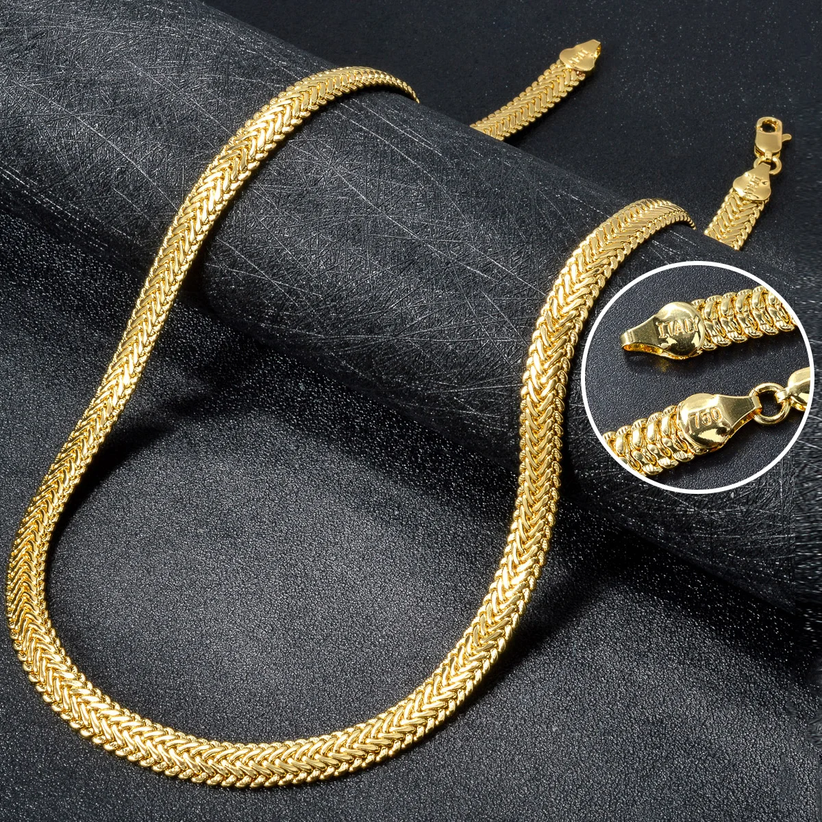 18K Gold Plated Flat Herringbone Necklace Unisex Smooth Snake Bone Choker Waterproof Hip Hop Chain Jewelry Gift for Men Women