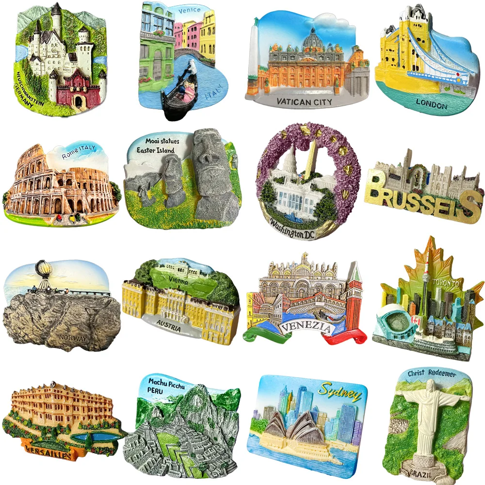 مغناطيس ثلاجة بعلامات عالمية مطبوعة ثلاثية الأبعاد، ديكور ثلاجة تذكارية شهيرة، هدية تذكارية فريدة لعشاق السفر #1