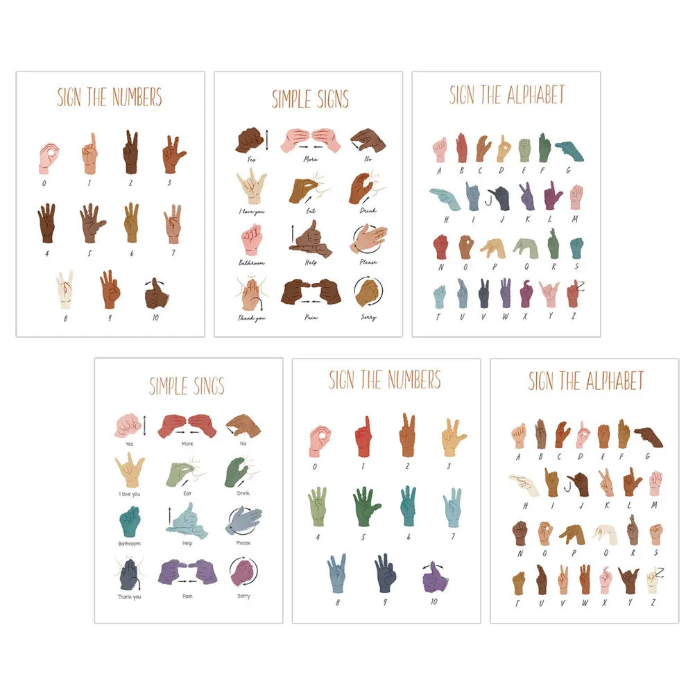 

6Pcs Sign Language Posters for Classroom Decorative Alphabet Chart Cognitive Learning Posters for Home School