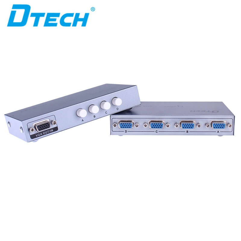 2PCS DTECH Professional R&D Resolution 2560X1600@60Hz 4 In 1 Out VGA Video Splitter Switch For DDC