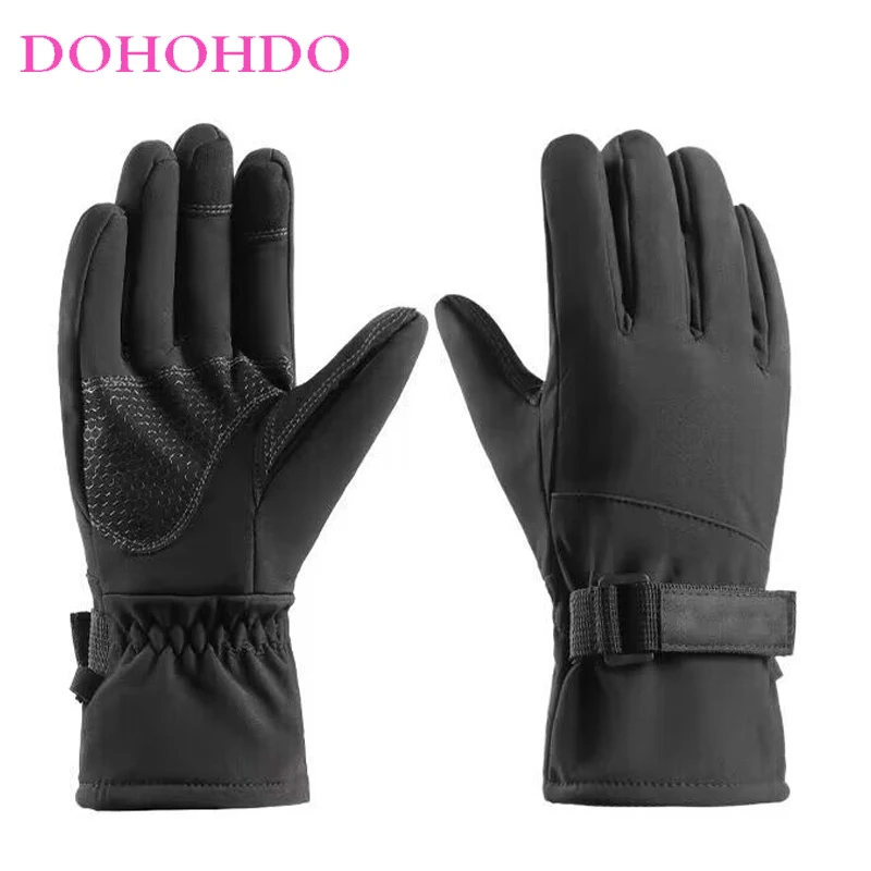

Gloves Black Men Winter Touch-screen Ski Gloves Outdoor Waterproof Windproof Warm Riding Velvet Mountaineering Motorcycle Gloves