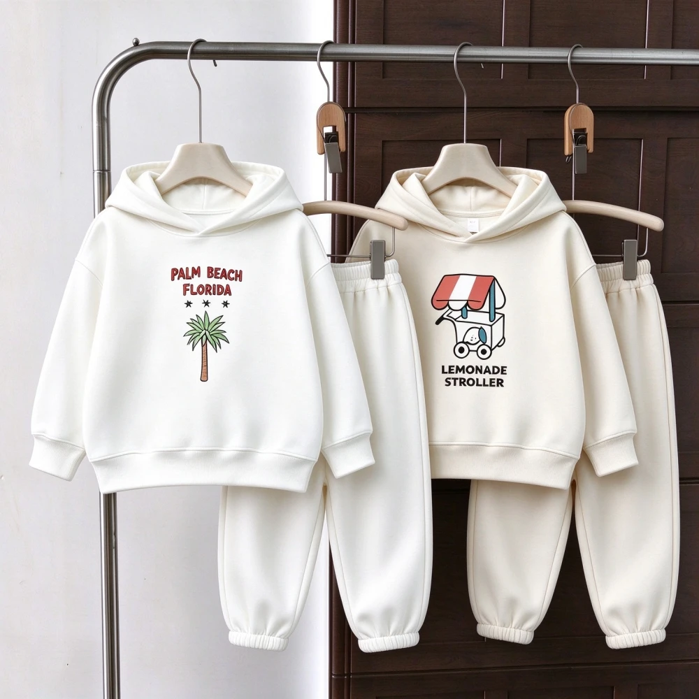 Boys Girls 2-piece Set Children Hoodie Autumn Clothes Baby Soft Touch Hooded Pullover With Cute Cartoon Graphics Trendy Outfit
