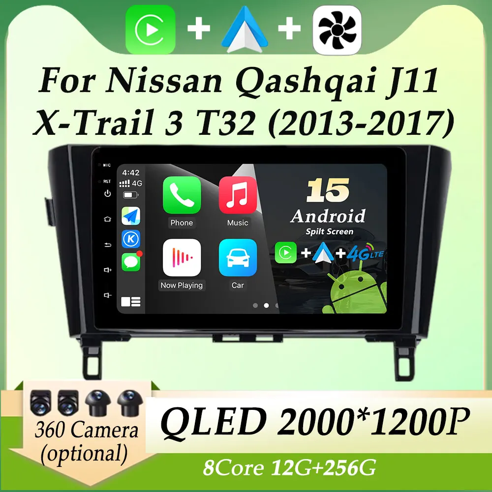 

For Nissan Qashqai J11X-Trail 3 T32 2013 - 2017 Carplay Car Radio Video Multimedia Player GPS Navi Split Screen QLED Screen BT