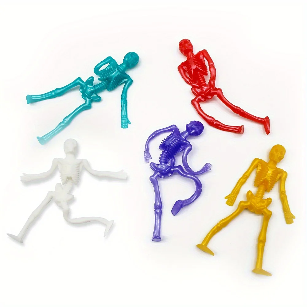 50/30/20/10pcs Stretchy Skeleton Sticky Toys Assorted Color Stretchy Skull Squishy Toys For Kids Party Favor Happy Halloween