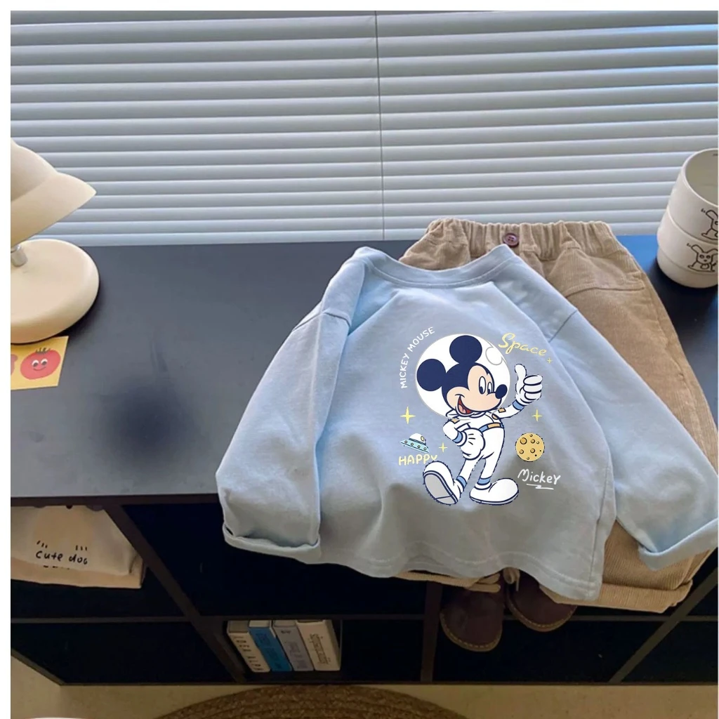 الرضع تي شيرت الجولة الرقبة بلايز كم كامل تي شيرت ميكي ماوس الكرتون متماسكة عادية المحملة للأطفال بنين بنات ملابس رياضية