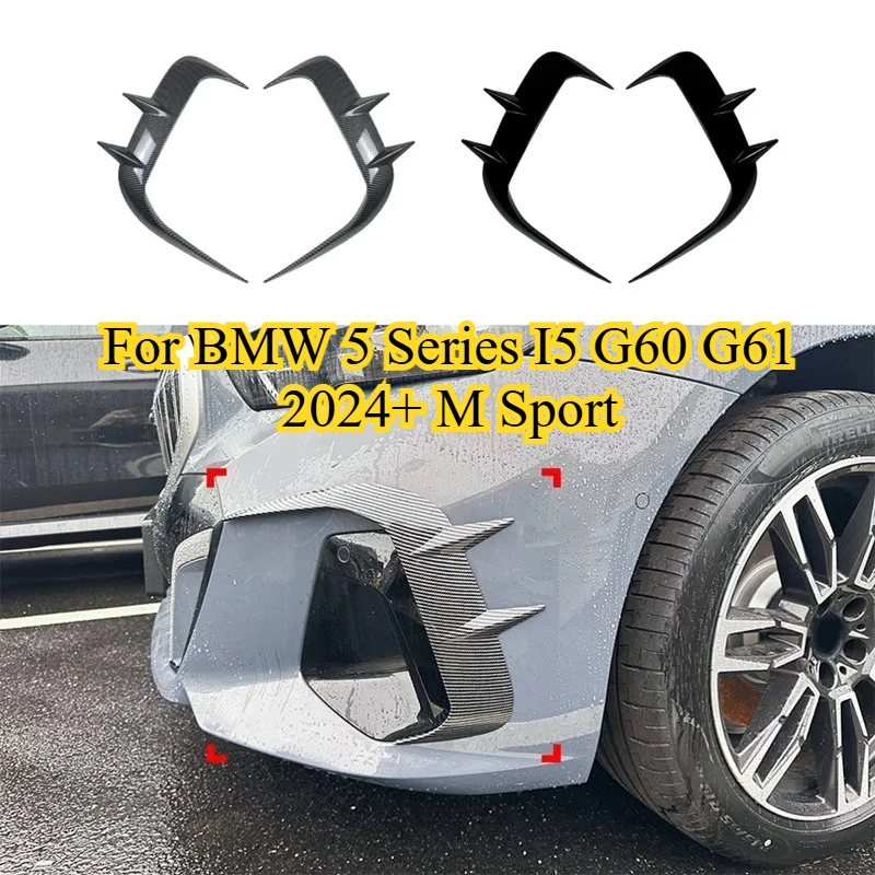 

Глянцевый черный/карбоновый автомобильный передний бампер, сплиттер, спойлер для BMW 5 серии I5 G60 G61 2024 + M, спортивные противотуманные фары, декоративная крышка