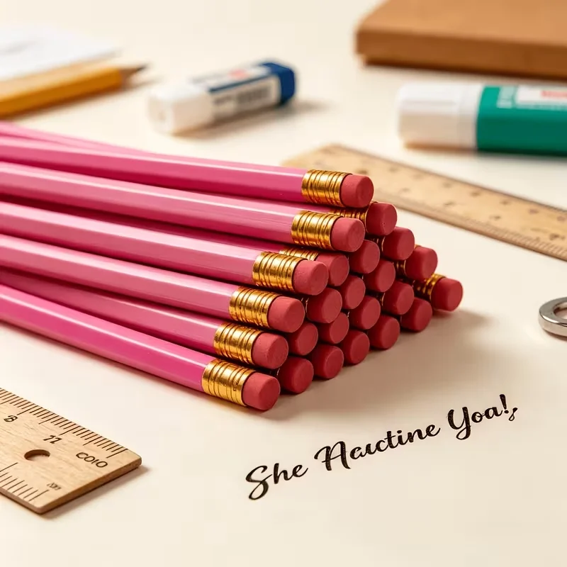 20Pcs/40Pcs/60Pcs/80Pcs Customizable Personalized Elegant Rose Red Mini Pencils with Erasers That Can Be Laser Engraved with Names and Dates - Perfect Gifts for Back-To-School Season, Ideal for Teen Parties, Wedding Gi