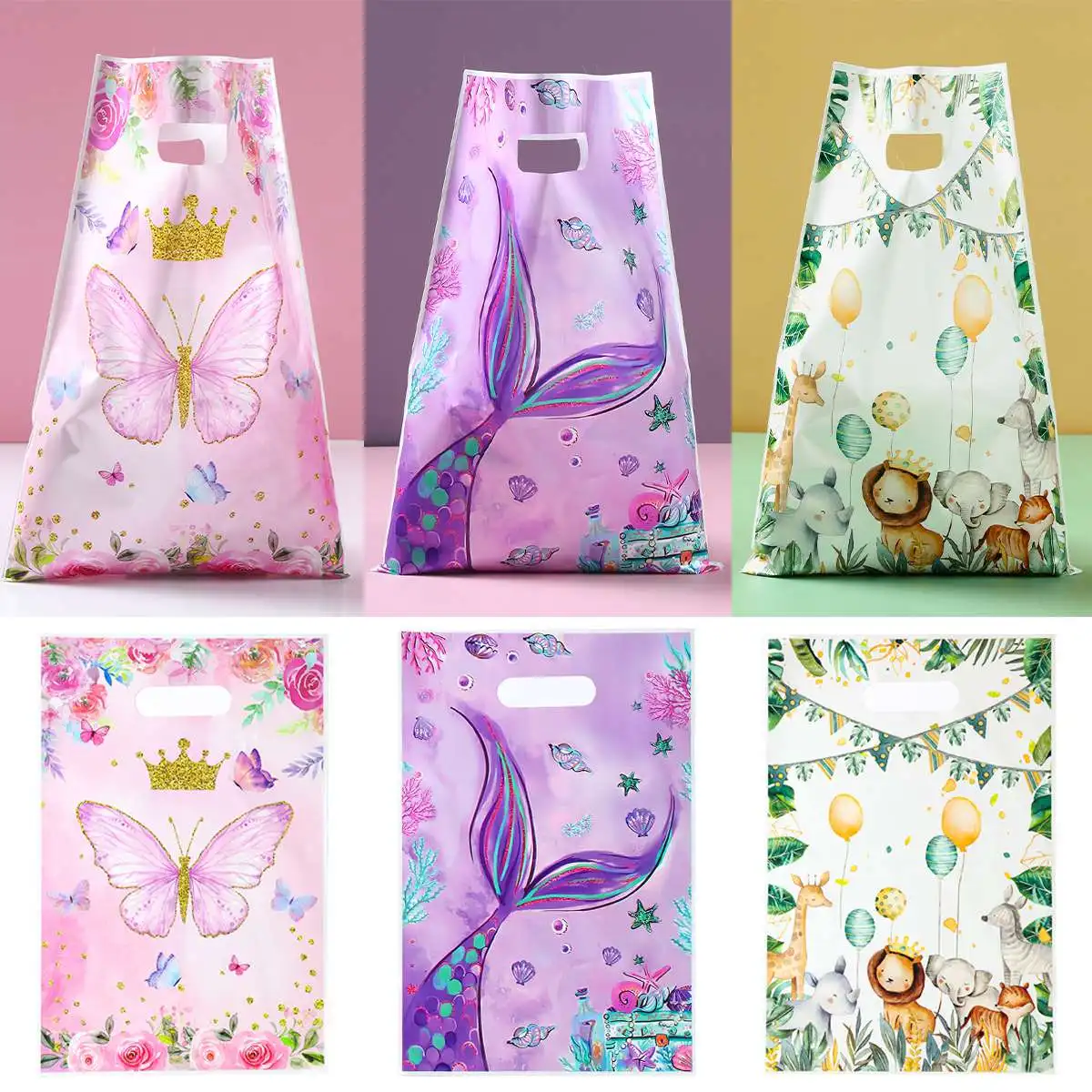 Mermaid Butterfly Handheld Candy Gift Bags Jungle Animal Birthday Party Decor Packing Bag Kids Baby Shower Birthday Packing Bag