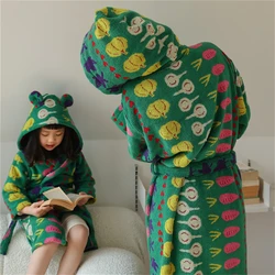 Lovely Vegetable Patter Cotton Robe Towel Soft Kids Ear Hoodies Bathrobe Long Sleeve Kimono Sleepwear Coat Bath Blanket  Towels