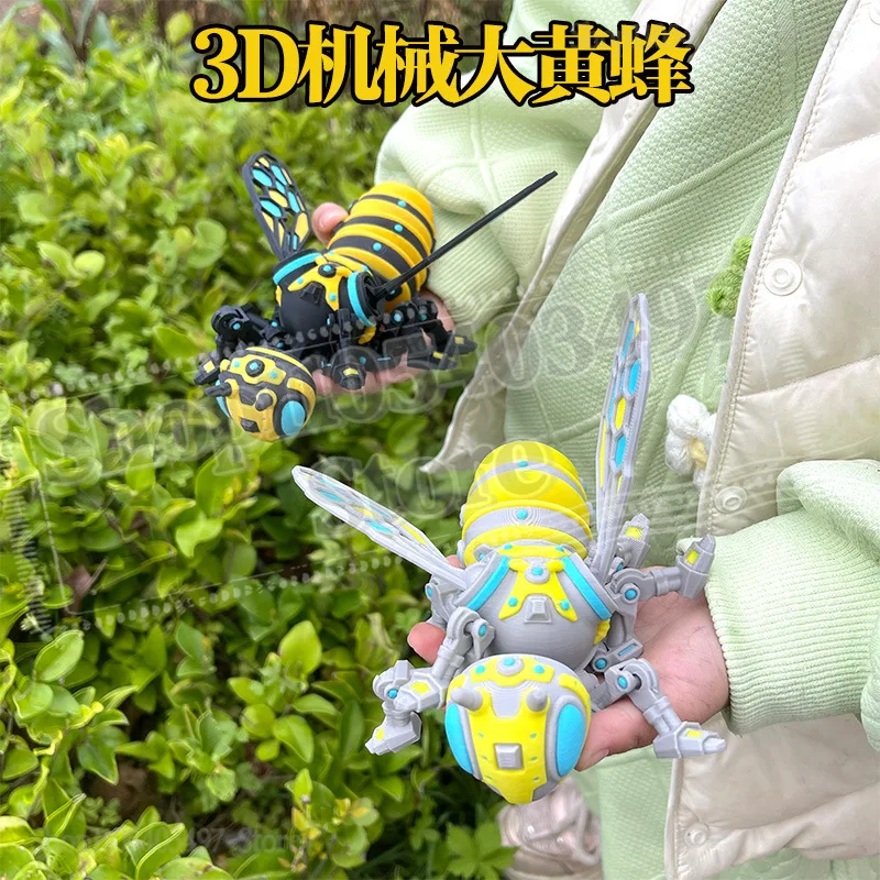 3D Printed Movable Joints Bumblebee Model Simulated Mechanical Bee Figure Toy Creative Desktop Ornament Holiday Gift
