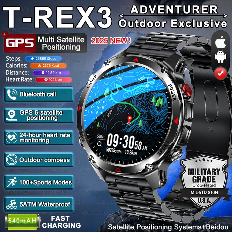 

New Military Bluetooth Call Sports Smart Watch 1.46" Screen Built-in GPS Compass Altimeter 10ATM Waterproof Tracker Smart Watch