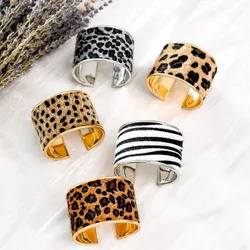 Europe and America Retro Sex Appeal Autumn and Winter Geometry Plush  Leopard Print Zebra Texture Open Mouth Bangle Jewerly Gift