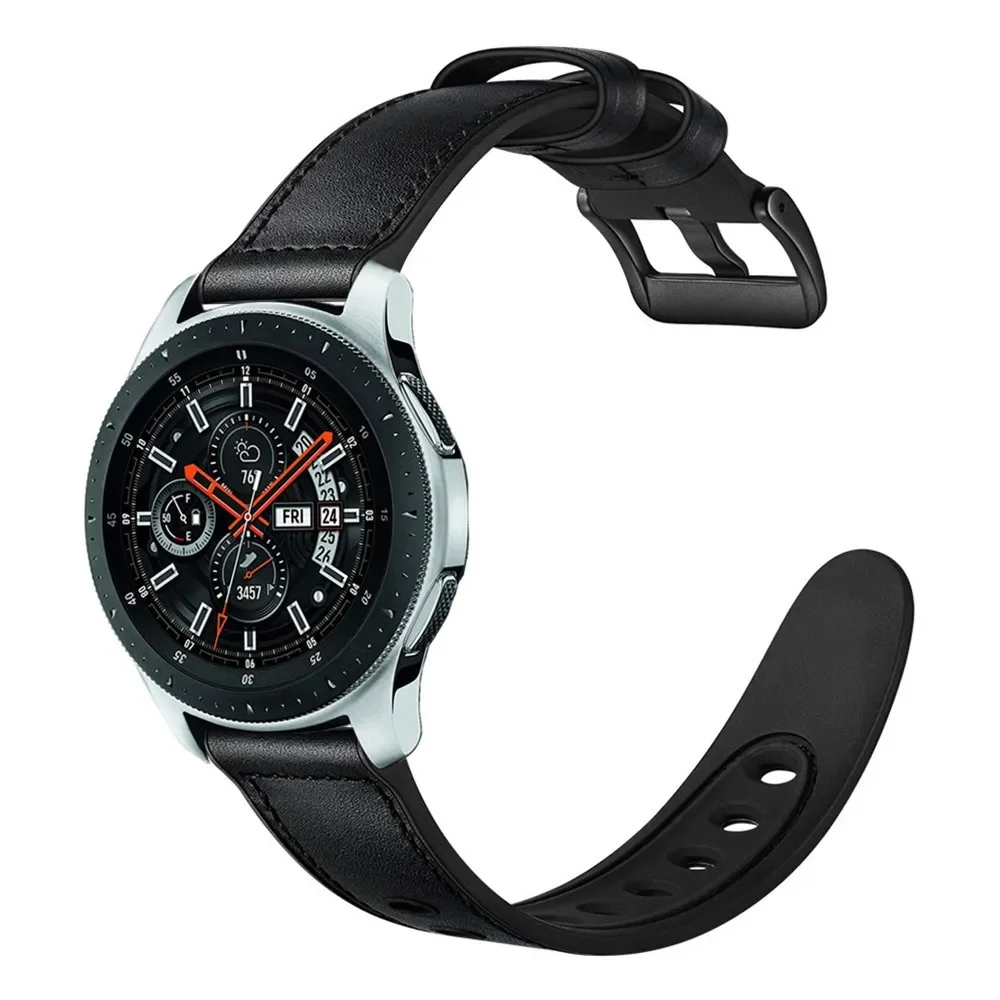 Leather+Silicone Strap for Huawei Watch 3/4 Samsung Galaxy Watch 6/5/4 Men/Women Replacement Bracelet Belt for Amazfit GTR/GTS 4