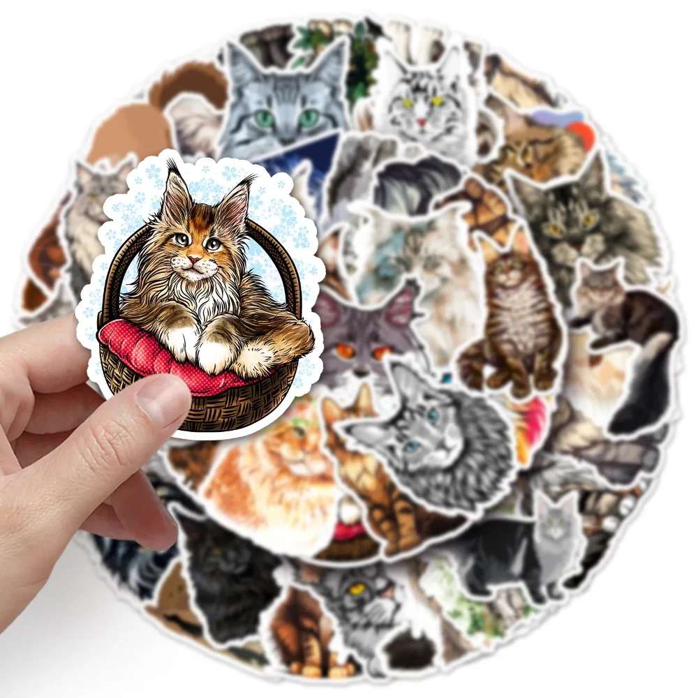 10/50pcs Cute Cat Maine Coon Stickers Notebook Stationary Scrapbook Laptop Phone Guitar Kawaii Animal Decal for Kids DIY Toy