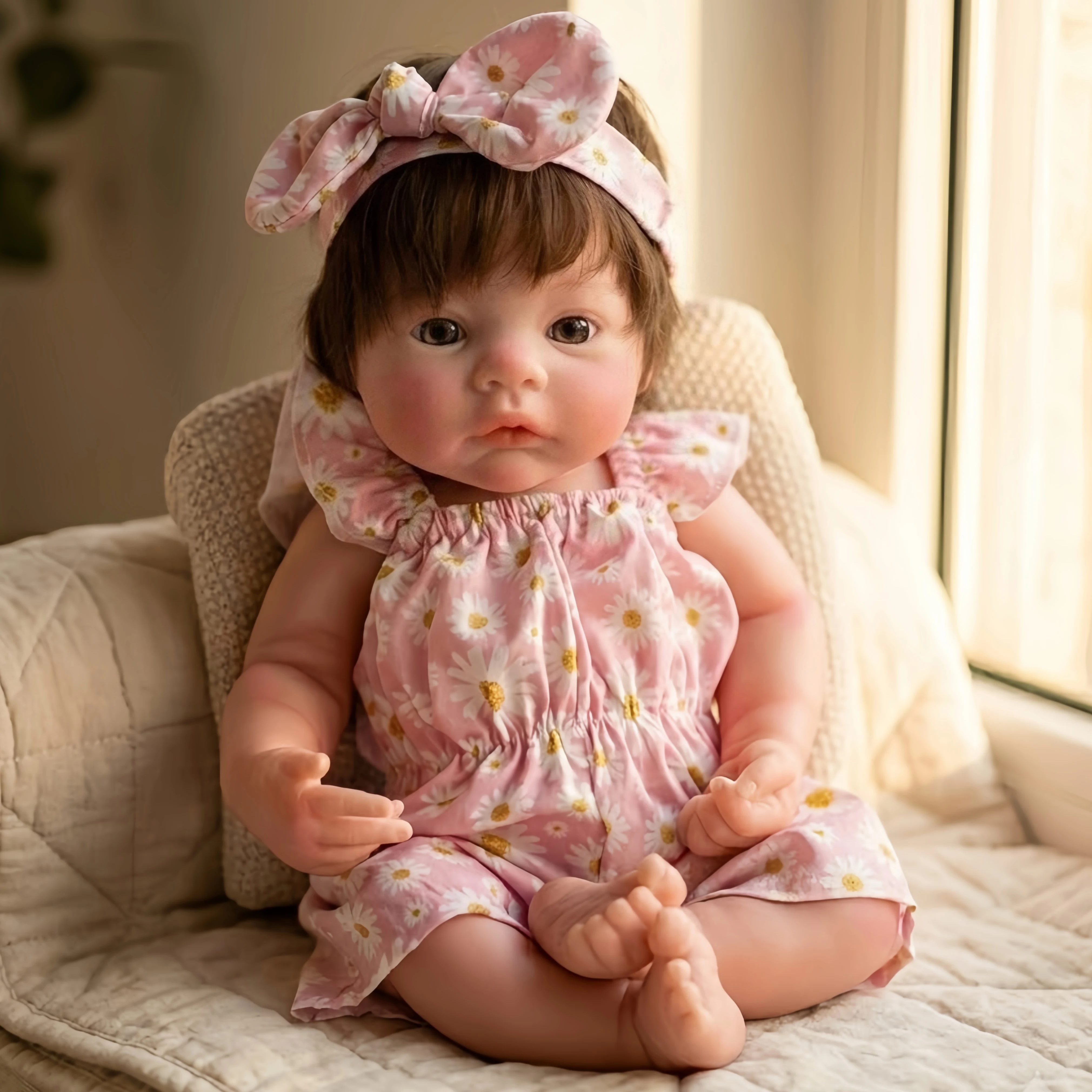 47cm Meadow Silicone Reborn Girl Doll, Open Mouth, Rooted Hair, Hand-Drawn Real Skin, Collectible Gift, Bebe Reborn Silicona