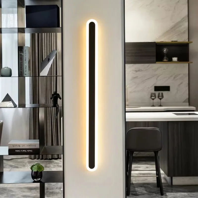 Simple Outdoor Wall Light Black Bar Waterproof Light Aluminum Acrylic IP65 Garden Street Square Wall Mounted Solar Energy