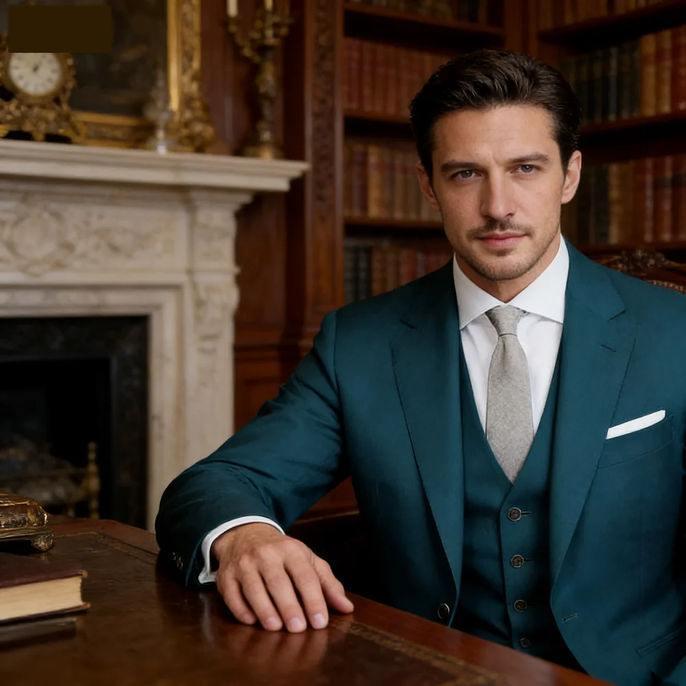 

Elegant Slim Fit Men's 3-Piece Suit Set - Two Buttons High Quality Business Wedding Male Clothing Blazer Jacket Vest Pants