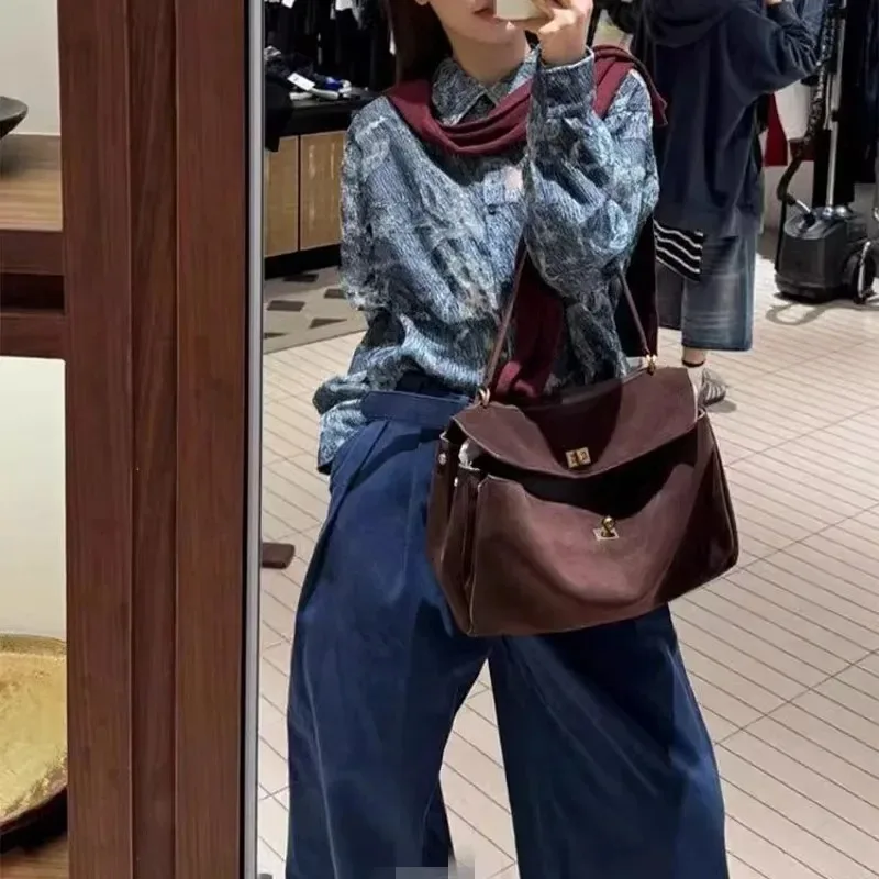 حقيبة روديو كيلي النسائية من الجلد الناعم، حقيبة عمل تحت الإبط، حقيبة كتف عصرية كبيرة، مادة البولي يوريثان،