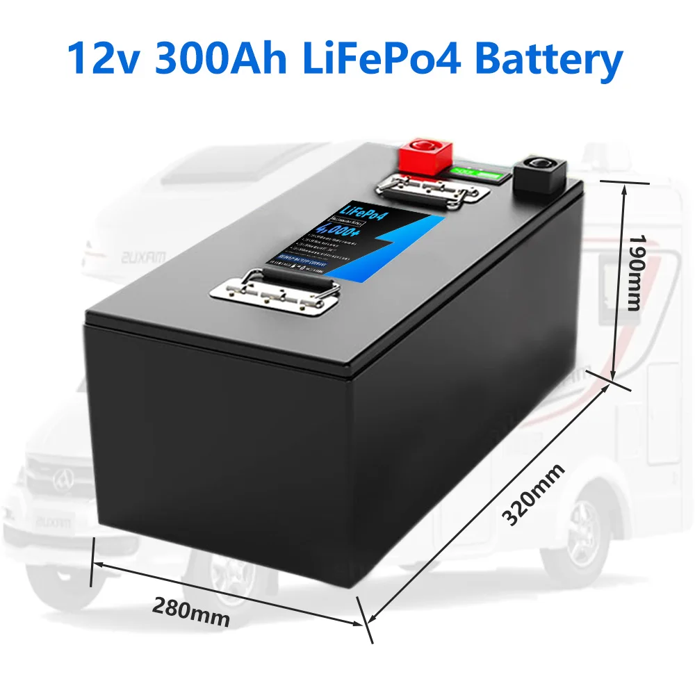 12v  300Ah Large capacity  Lifepo4 Battery Pack with BMS Optional Bluetooth for Rv camping Backup power pack + 20A Charger