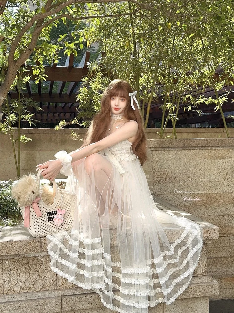 

Bobon2 Angelic Chorus Летнее издание Винтажное кружевное ter Dr D2398 Sweet Sle Юбка принцессы с высокой талией Длинное платье