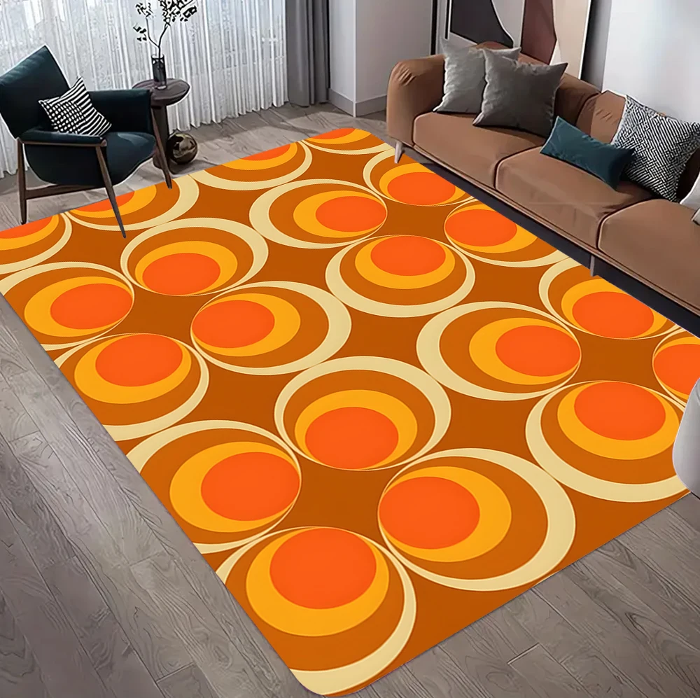 Brown Groovy Retro Area  Brown Orange Geometric Rug Groovy Dorm Decor Tangerine Mid Century  Retro Home Decor Area Rug