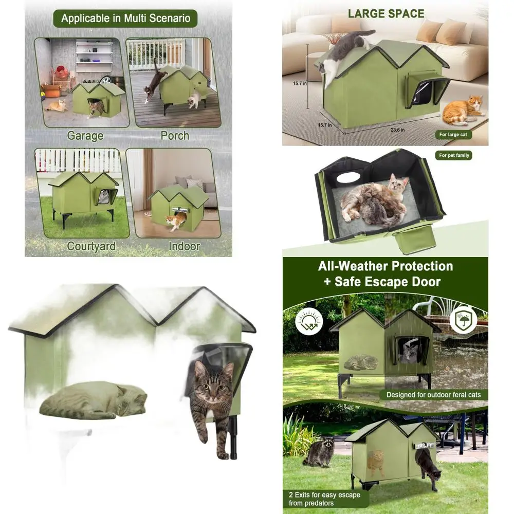 

Weatherproof Insulated Outdoor Cat House - Large Waterproof Shelter with Escape Hatches & Elevated Base