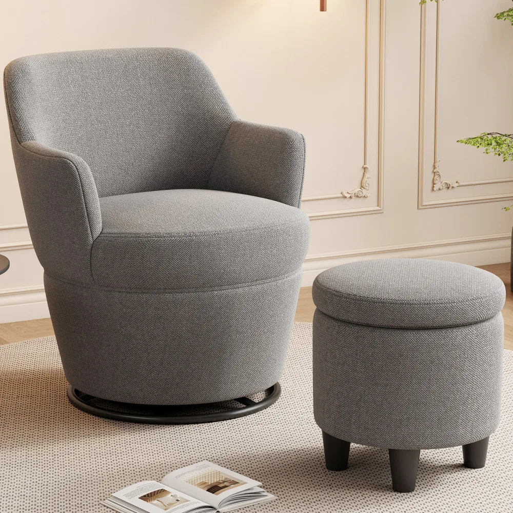 360°Swivel Accent Chair, Lounge Sofa with Nail Trim,  Living Room Chairs,Nursery Glider, Swivel Barrel Chair- Accent Chair