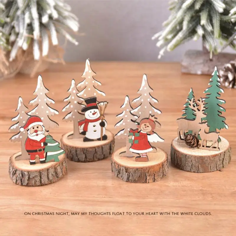 Desktop Wooden Christmas Tree Santa Claus Snowman Angel Decoration Wood Signs Plaque for Home 2024 New Year Party Noel kids Gift