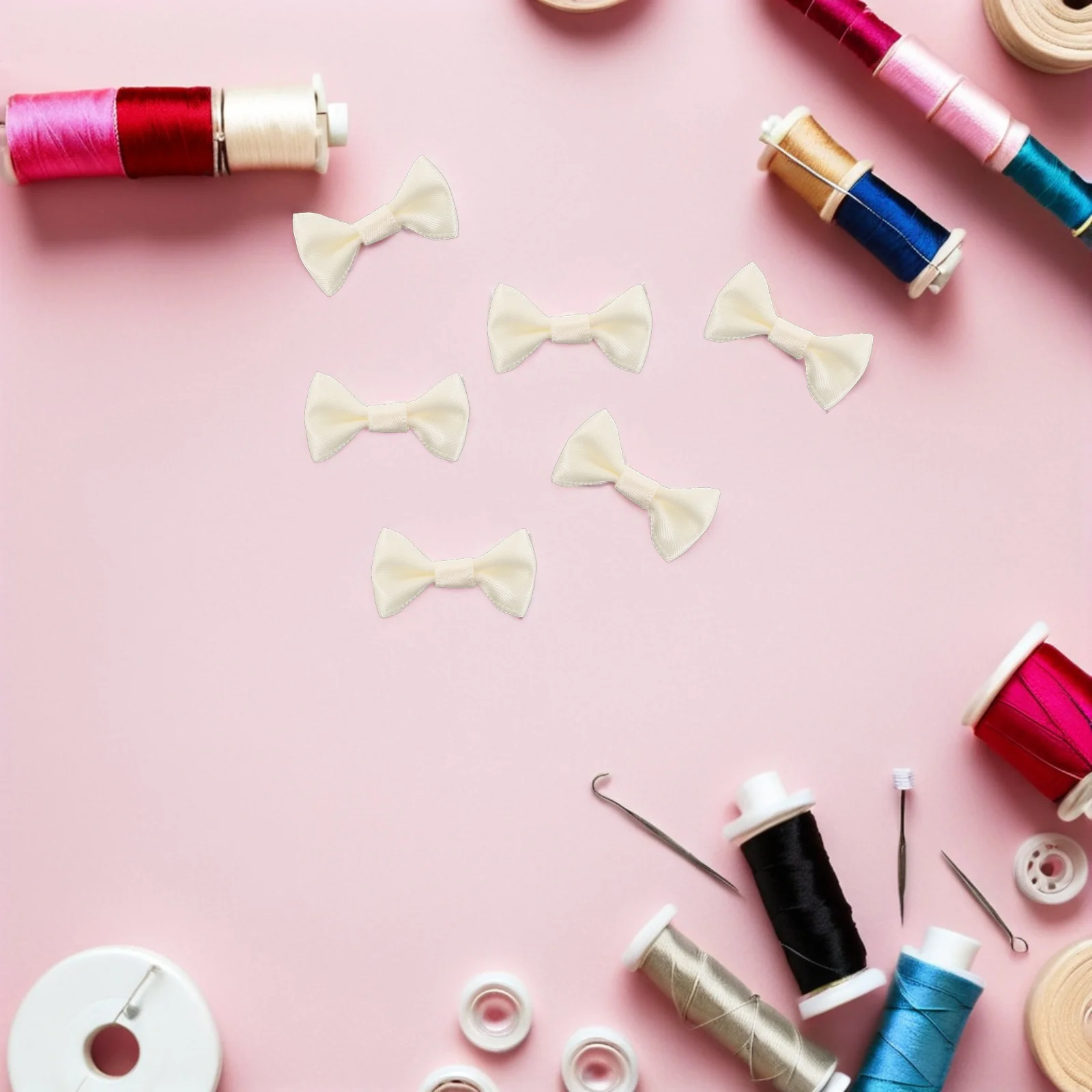 

200pcs Mini For Ornaments 3Cm Tiny Satin Ribbon Craft Decor Diy Wedding Party Favor Present Wrapping Beige Bow Making Supplies