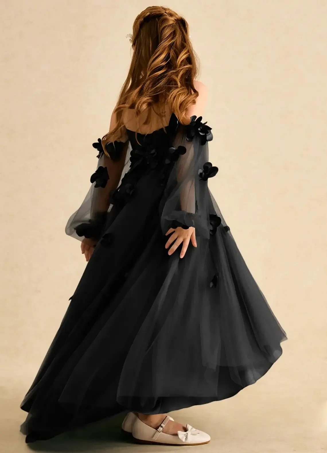 Bohemian children's flower girl dress, off-shoulder tulle princess dress, elegant tail dress, performance catwalk banquet dress