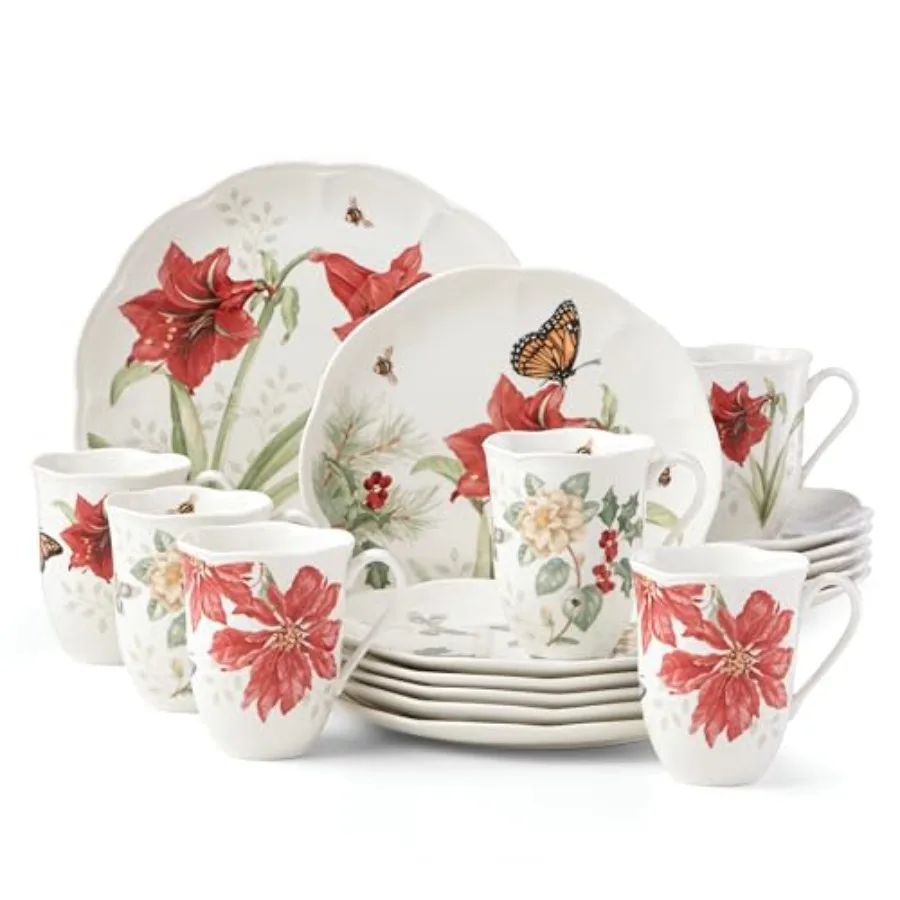 Dinnerware Set Butterfly Meadow Holiday 18-Piece Set Service For 6 Porcelain Christmas Dinnerware Sets Holiday Hosting Dishwash