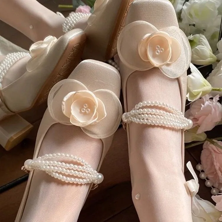 New Chinese style shoes, French gentle matching skirt shoes, rose white high heels, Mary Jane shoes for women