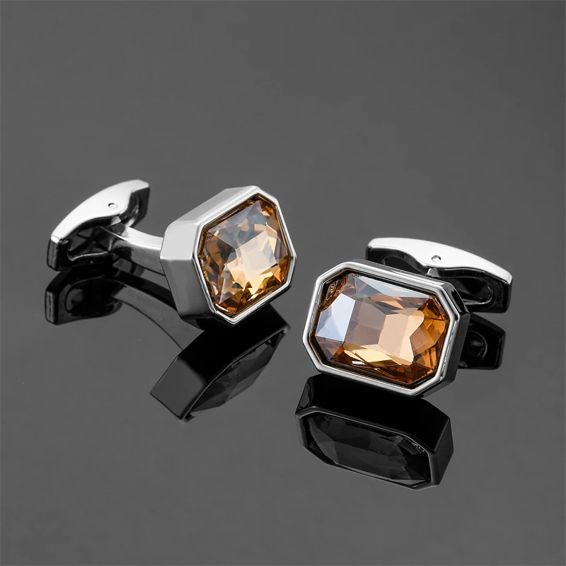 New copper material octagonal orange blue red crystal cufflinks men\'s French shirt cufflinks clothing accessories wholesale