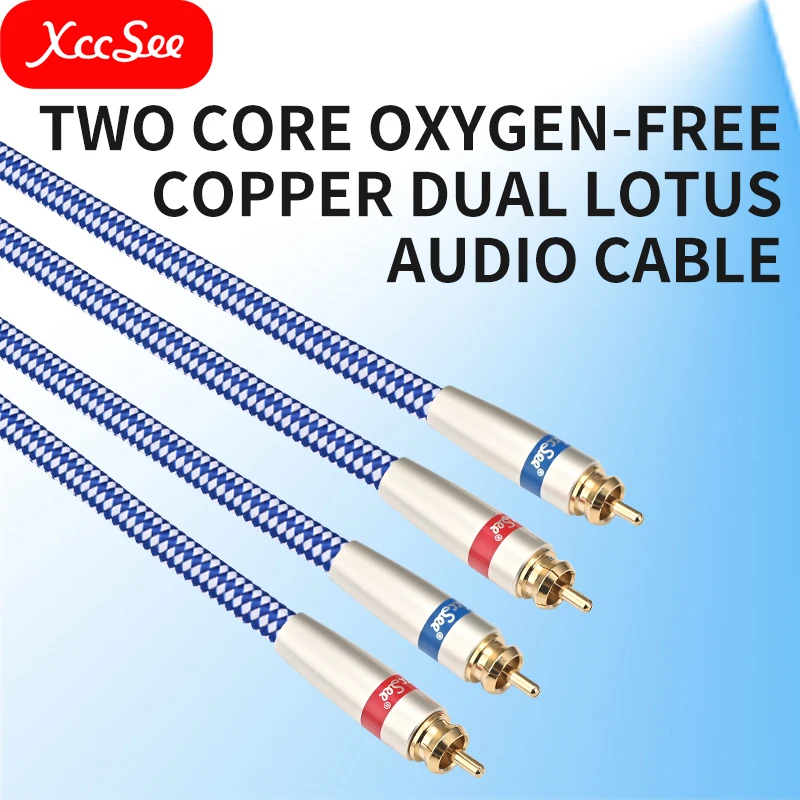 XCCSEE 6N Oxygen-free copper RCA double Lotus audio cable Fever audio amplifier signal cable speaker shielding cable