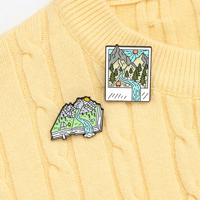 

Creative outdoor travel hiking landscape brooch Enamel Pin Cartoon Landscape Series Brooches Lapel Badge Clothing Jewelry Gifts